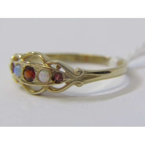 178 - OPAL & RUBY DRESS RING, 9ct yellow gold ring set with 3 ruby's & 2 opals, size P