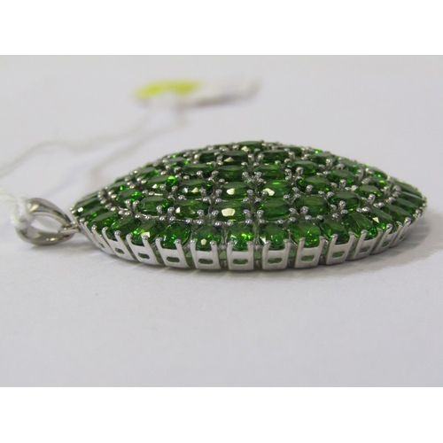 179 - SILVER STONE SET PENDANT, circular silver pendant set an array of green stones, 4cm's dimeter