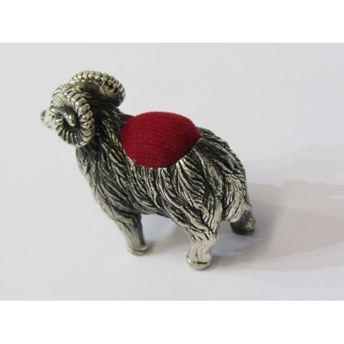 181 - NOVELTY PIN CUSHION, sterling silver pin cushion in the form of a ram