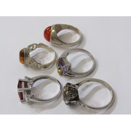 191 - SILVER STONE SET RINGS, 5 assorted stone set rings, various sizes