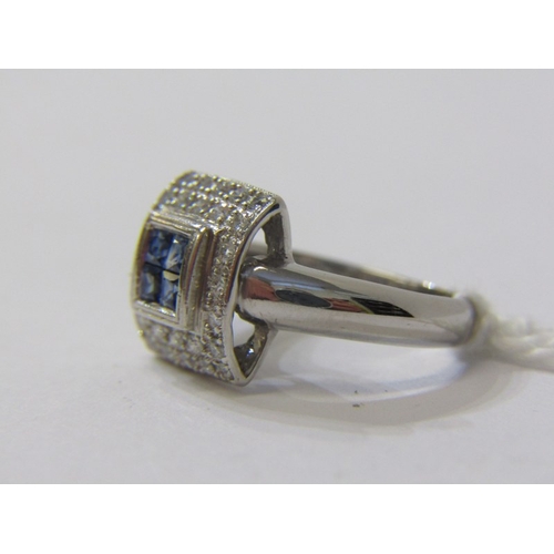 200 - SAPPHIRE & DIAMOND CLUSTER RING, 18ct white gold ring set with a square form cluster of sapphires su... 