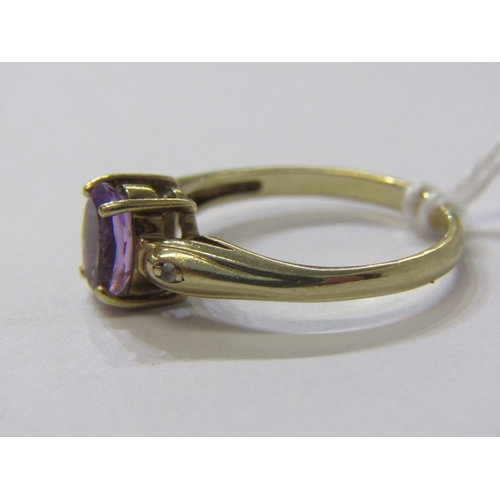 217 - AMETHYST & DIAMOND RING, 9ct yellow gold ring set with central amethyst with diamond shoulders, size... 