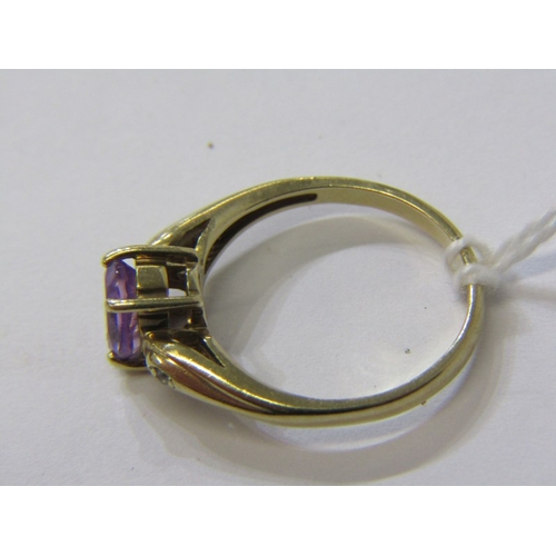 217 - AMETHYST & DIAMOND RING, 9ct yellow gold ring set with central amethyst with diamond shoulders, size... 