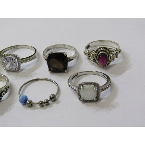 218 - SILVER RINGS, 7 assorted silver stone set rings, various sizes