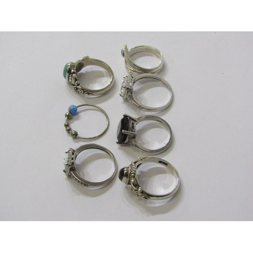 218 - SILVER RINGS, 7 assorted silver stone set rings, various sizes