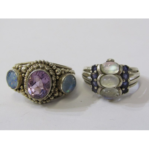 225 - 5 SILVER STONE SET RINGS, various designs & sizes