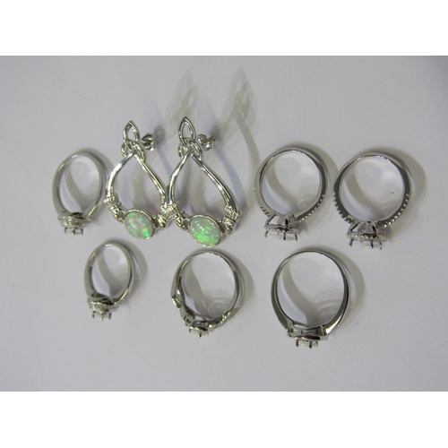 240 - SILVER & OPAL RINGS, 6 silver rings set opal, various sizes J to N, also 2 opal pendants (8 pieces i... 