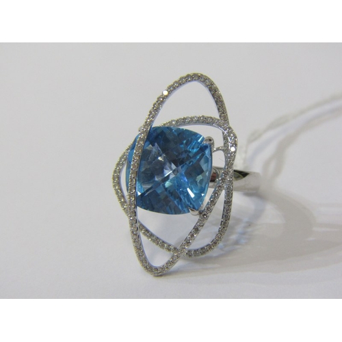 241 - IMPRESSIVE TOURMALINE & DIAMOND RING, 18ct white gold ring set a large blue tourmaline, approx. 12mm... 