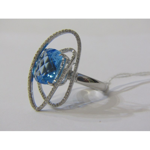 241 - IMPRESSIVE TOURMALINE & DIAMOND RING, 18ct white gold ring set a large blue tourmaline, approx. 12mm... 