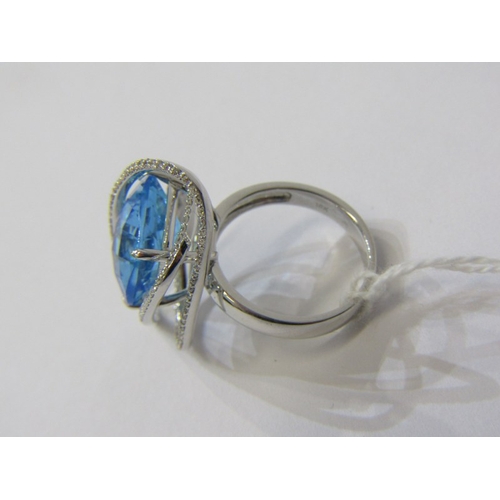 241 - IMPRESSIVE TOURMALINE & DIAMOND RING, 18ct white gold ring set a large blue tourmaline, approx. 12mm... 