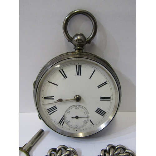 247 - SILVER CASED KEY WIND POCKET WATCH, London HM case, with enamel dial and secondary dial, with a 16