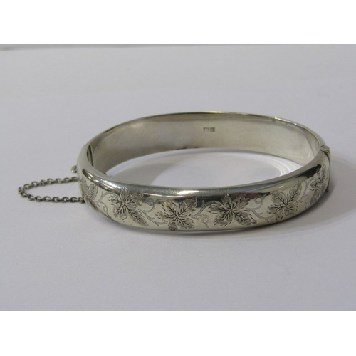 253A - SILVER HINGED BANGLE with foliate engraved decoration, Birmingham HM