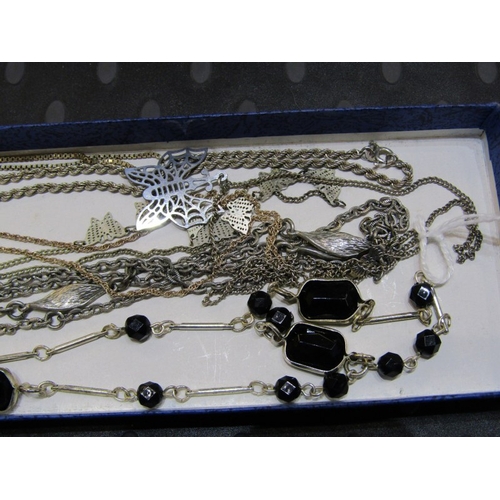 254A - ASSORTED SILVER & WHITE METAL NECKLACES, including stoneset necklace, rope necklace, pendants on cha... 