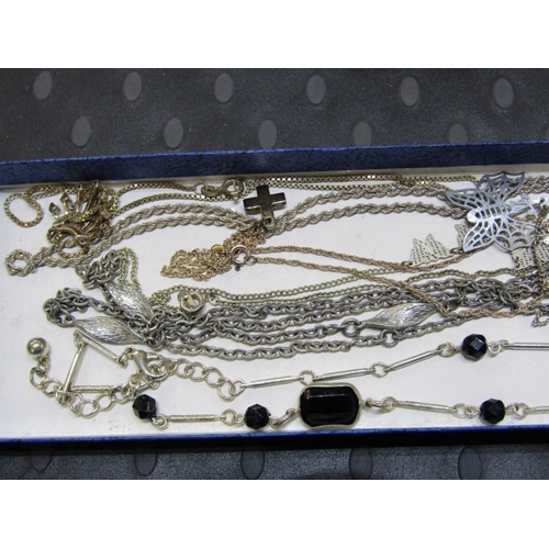 254A - ASSORTED SILVER & WHITE METAL NECKLACES, including stoneset necklace, rope necklace, pendants on cha... 