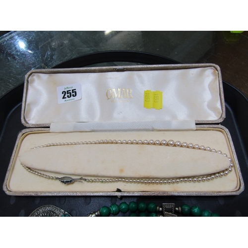 255 - OMAR DELUX PEARLS, faux pearls in fitted case, together with Indian beaded neckalces, bangles, etc, ... 