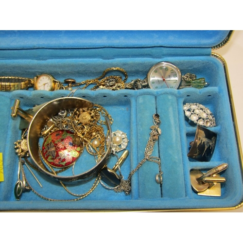 257 - COSTUME JEWELLERY, faux cream leather jewellery box containing oriental silver bangle, Siam silver b... 