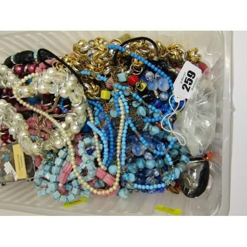 259 - COSTUME JEWELLERY, quantity of costume jewellery beaded necklaces, plated necklaces, pendants, etc