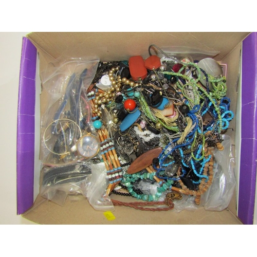 260 - COSTUME JEWELLERY, large cardboard box of assorted beaded and other necklaces, pendants, faux pearls... 