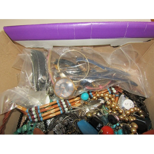 260 - COSTUME JEWELLERY, large cardboard box of assorted beaded and other necklaces, pendants, faux pearls... 