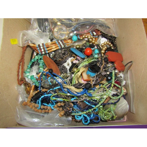 260 - COSTUME JEWELLERY, large cardboard box of assorted beaded and other necklaces, pendants, faux pearls... 