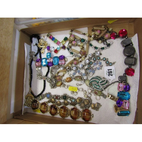 261 - STONESET COSTUME JEWELLERY, collection of stoneset bracelets, also necklaces, rings, etc