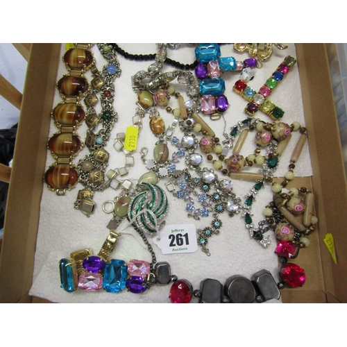 261 - STONESET COSTUME JEWELLERY, collection of stoneset bracelets, also necklaces, rings, etc