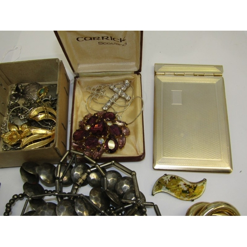 268 - COSTUME JEWELLERY, box containing assorted brooches, earrings, pendants, chains, etc