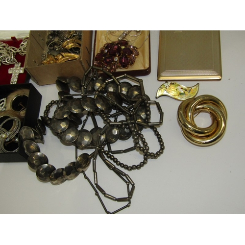 268 - COSTUME JEWELLERY, box containing assorted brooches, earrings, pendants, chains, etc