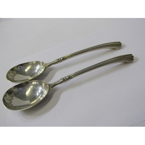 276 - PAIR OF VICTORIAN SILVER SERVING SPOONS, ornate handle with engraved bowls, also silver butter blade... 