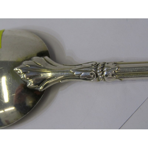 276 - PAIR OF VICTORIAN SILVER SERVING SPOONS, ornate handle with engraved bowls, also silver butter blade... 