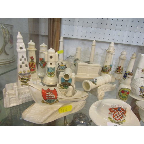 288 - CRESTED CHINA, collection to include 10 lighthouses, Conway cottage and Watchet boat