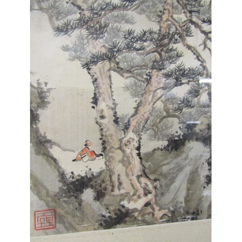 348 - ORIENTAL ART, embroidered silk panel, Japanese water colour 