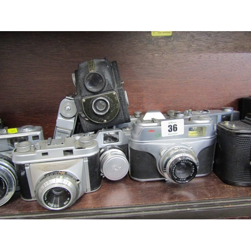 36 - VINTAGE CAMERAS, Ensign Full-view camera, an Agfa Synchro box, Zeiss Ikon Prontor 250LK, Zenit Konic... 