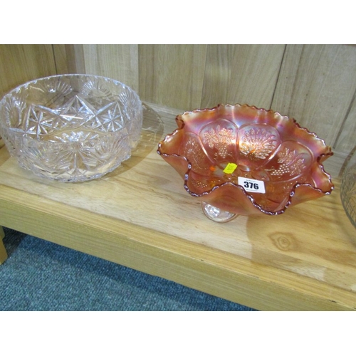 376 - CUT GLASS, carnival glass bowl, 2 cut glass fruit bowls and 2 vases