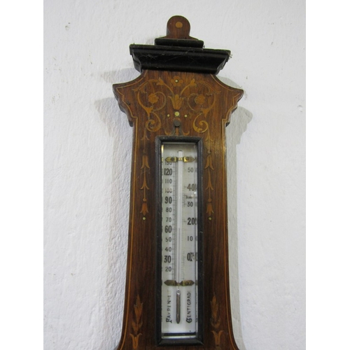 383 - VICTORIAN MARQUETRY ROSEWOOD ANEROID BAROMETER