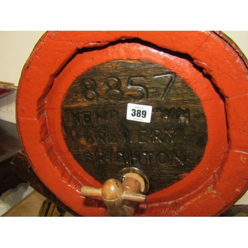 389 - VINTAGE BREWERY BARREL ON STAND, marked 