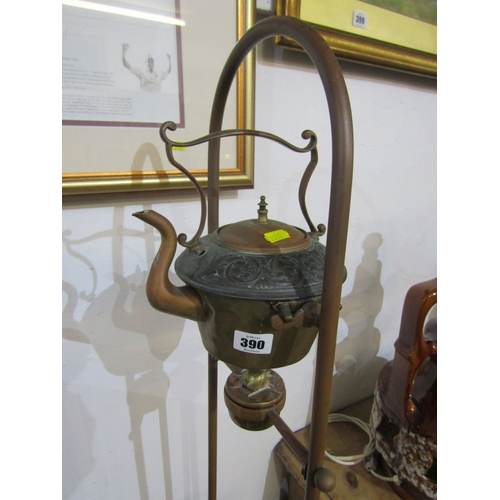 390 - ART NOUVEAU, copper spirit kettle on stand