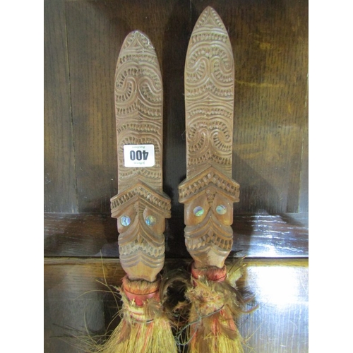 400 - ETHNIC, pair of Maori design carved blades