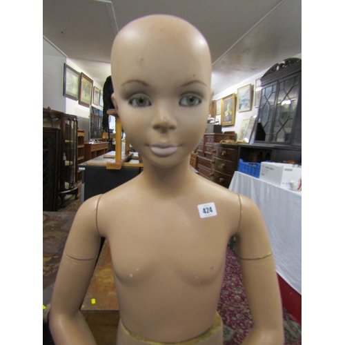 424 - CHILD MANNEQUIN, vintage mannequin on circular metal stand, 124cm