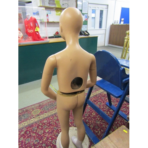 424 - CHILD MANNEQUIN, vintage mannequin on circular metal stand, 124cm