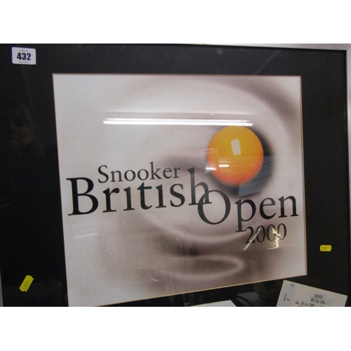 432 - SNOOKER, Peter Ebdon signed British Open Snooker 2000 display, together with results sheet and 1 sim... 