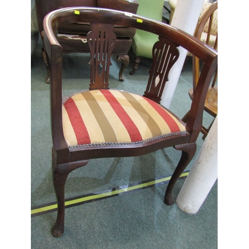 452 - EDWARDIAN MAHOGANY TUB ARMCHAIR with fretwork back panels