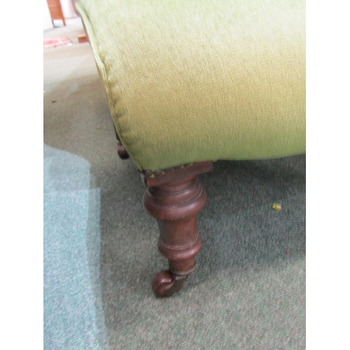 455 - EDWARDIAN GREEN UPHOLSTERED SCROLL BACK NURSING CHAIR