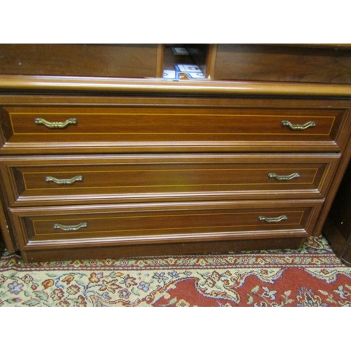 459 - BEDROOM FURNITURE, pair of mahogany veneered bedside chests, fitted 2 drawers, together with a match... 