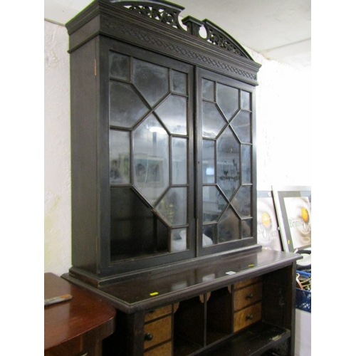 461 - BUREAU DISPLAY CASE, astragal glazed bookcase with bureau below on shaped base, a/f