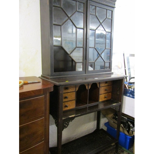 461 - BUREAU DISPLAY CASE, astragal glazed bookcase with bureau below on shaped base, a/f