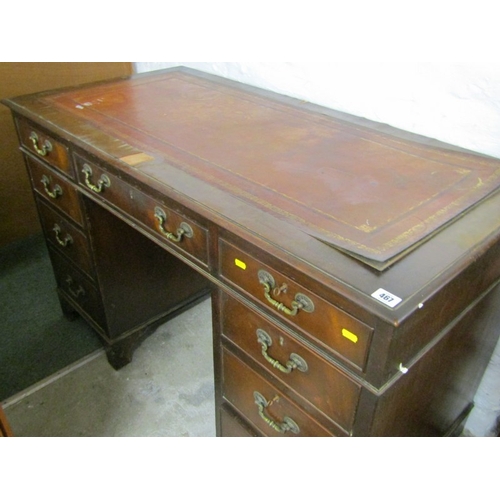 467 - MAHOGANY TWIN PEDESTAL DESK, mahogany veneered twin pedestal desk (with faults)