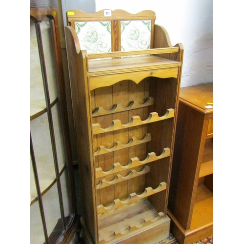 471 - PINE WINE BOTTLE RACK, with tiled top, 43cm width