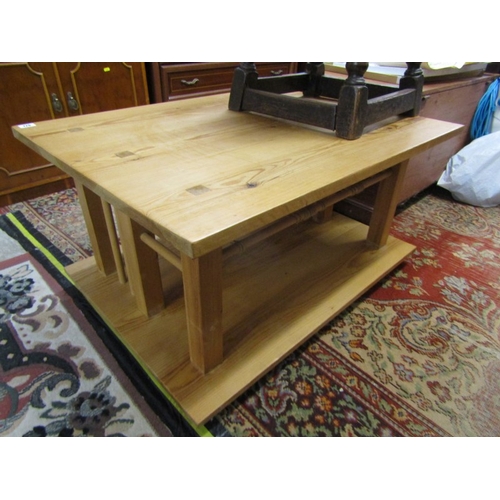 477 - PINE COFFEE TABLE, rectangular form, with lower shelf, 87cm