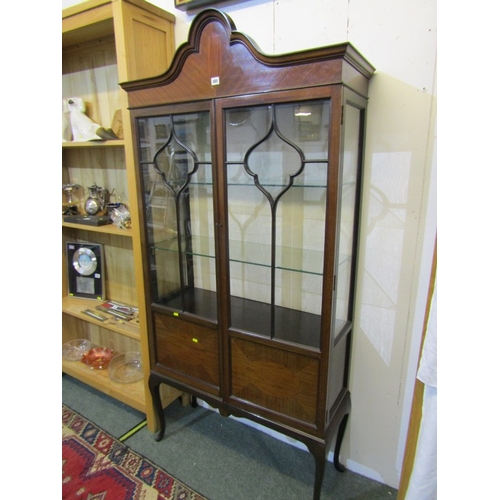 489 - EDWARDIAN MAHOGANY GLAZED TWIN DOOR DISPLAY CABINET, on cabriole legs